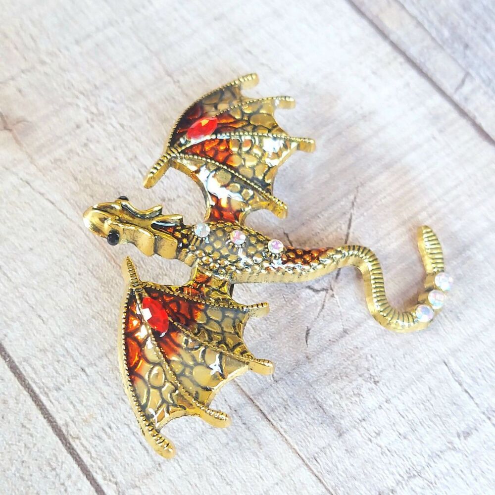 Dragon Brooch Red and Gold